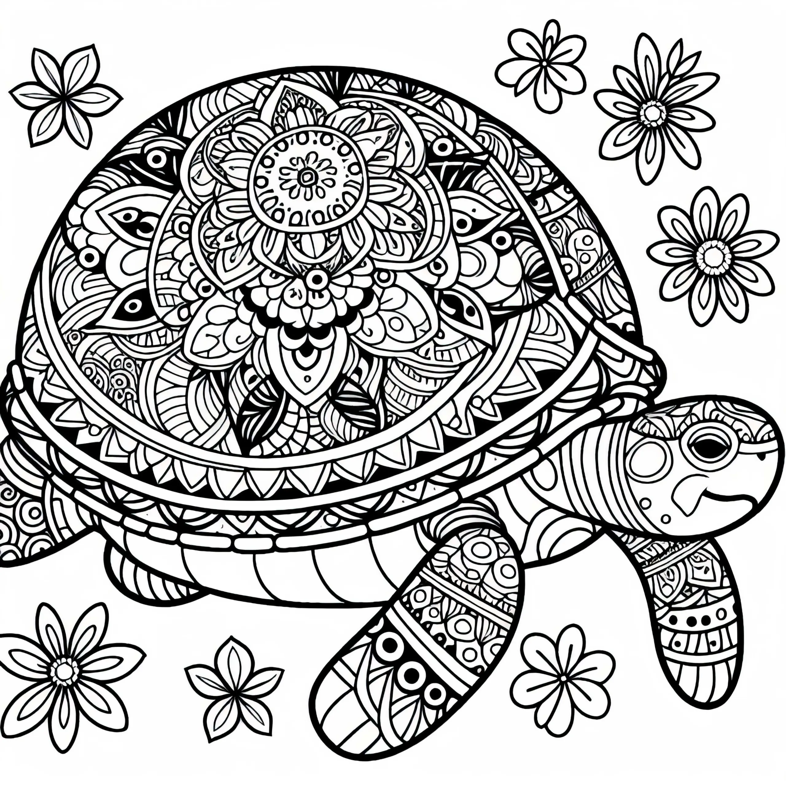 Fantasie-Schildkröte mit Mustern auf dem Panzer – Ausmalbild kostenlos herunterladen