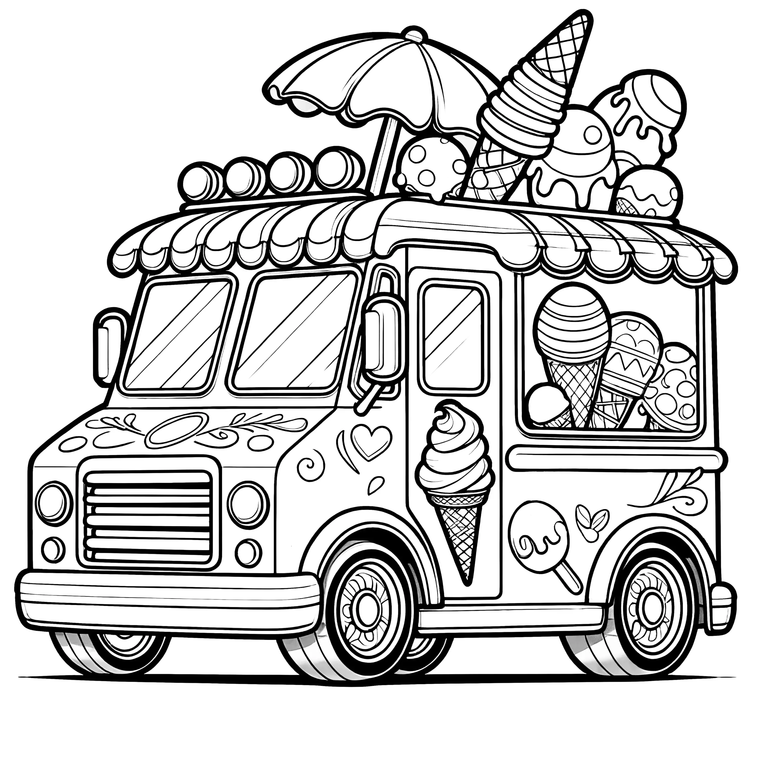 Farbenfrohes Eisauto: Ausmalbild kostenlos zum Download