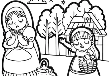 Faule Tochter verweigert Frau Holle die Arbeit – Ausmalbild zum Download
