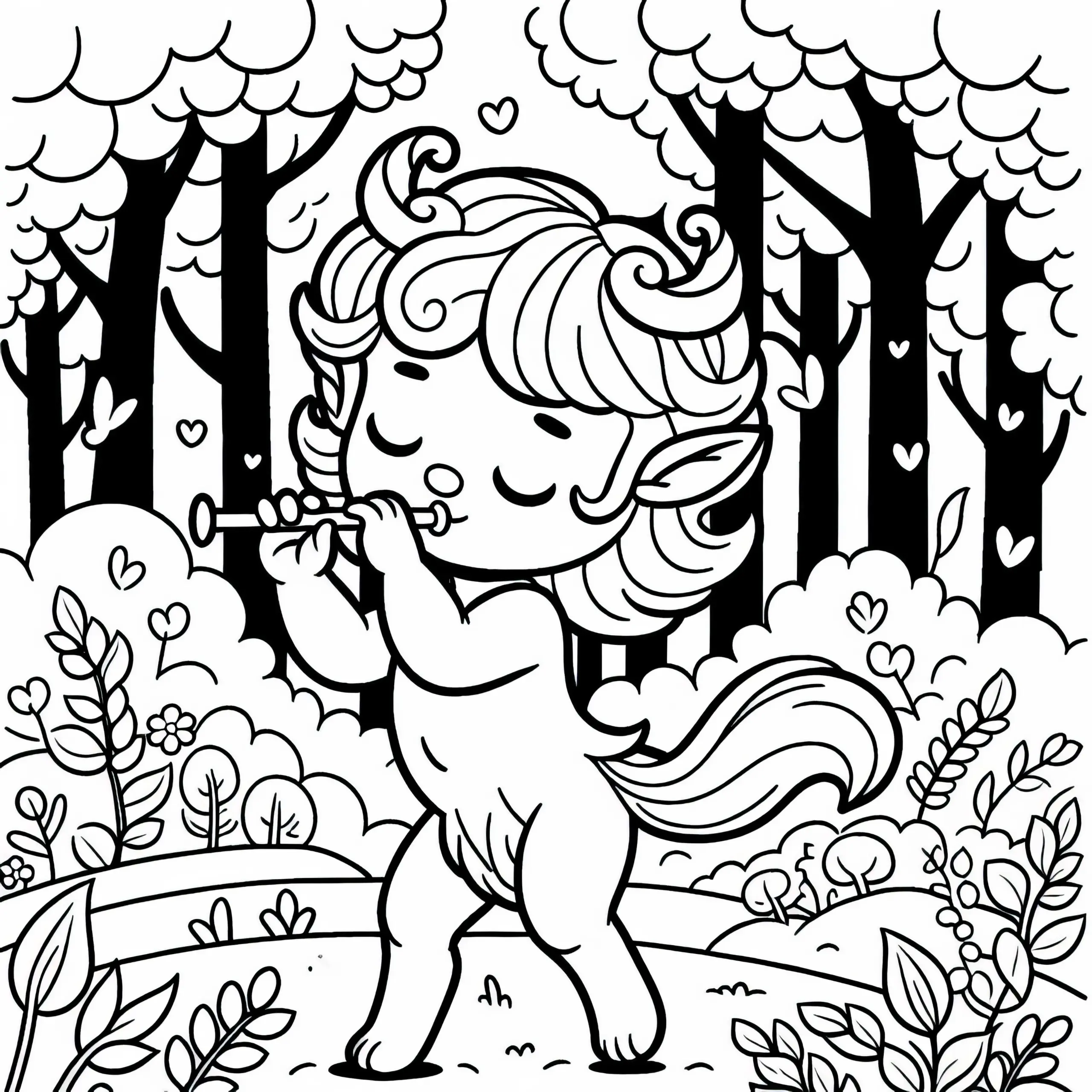 Faun spielt Flöte und tanzt auf Waldlichtung – Ausmalbild kostenlos