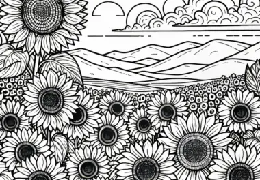 Feld voller Sonnenblumen Malvorlage für Sommerblumen kostenlos