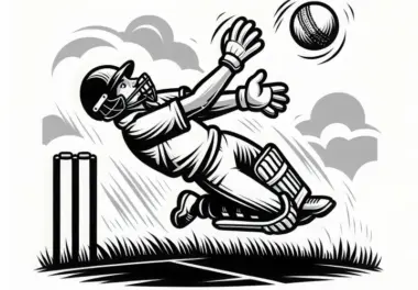 Feldspieler fängt Ball beim Cricket – Ausmalbild gratis