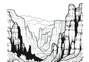 Felsformationen im Canyon – Malvorlage kostenlos downloaden