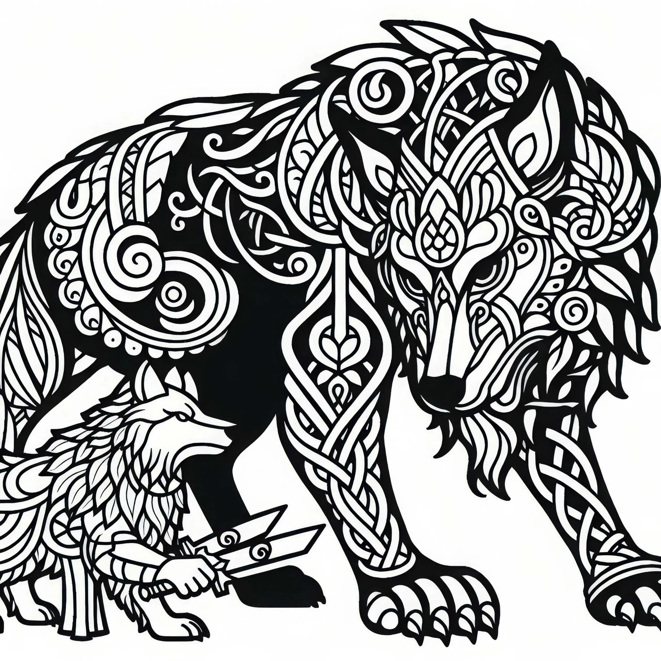 Fenrir – Der riesige Wolf als Malvorlage aus der nordischen Mythologie kostenlos (Ausmalbild)