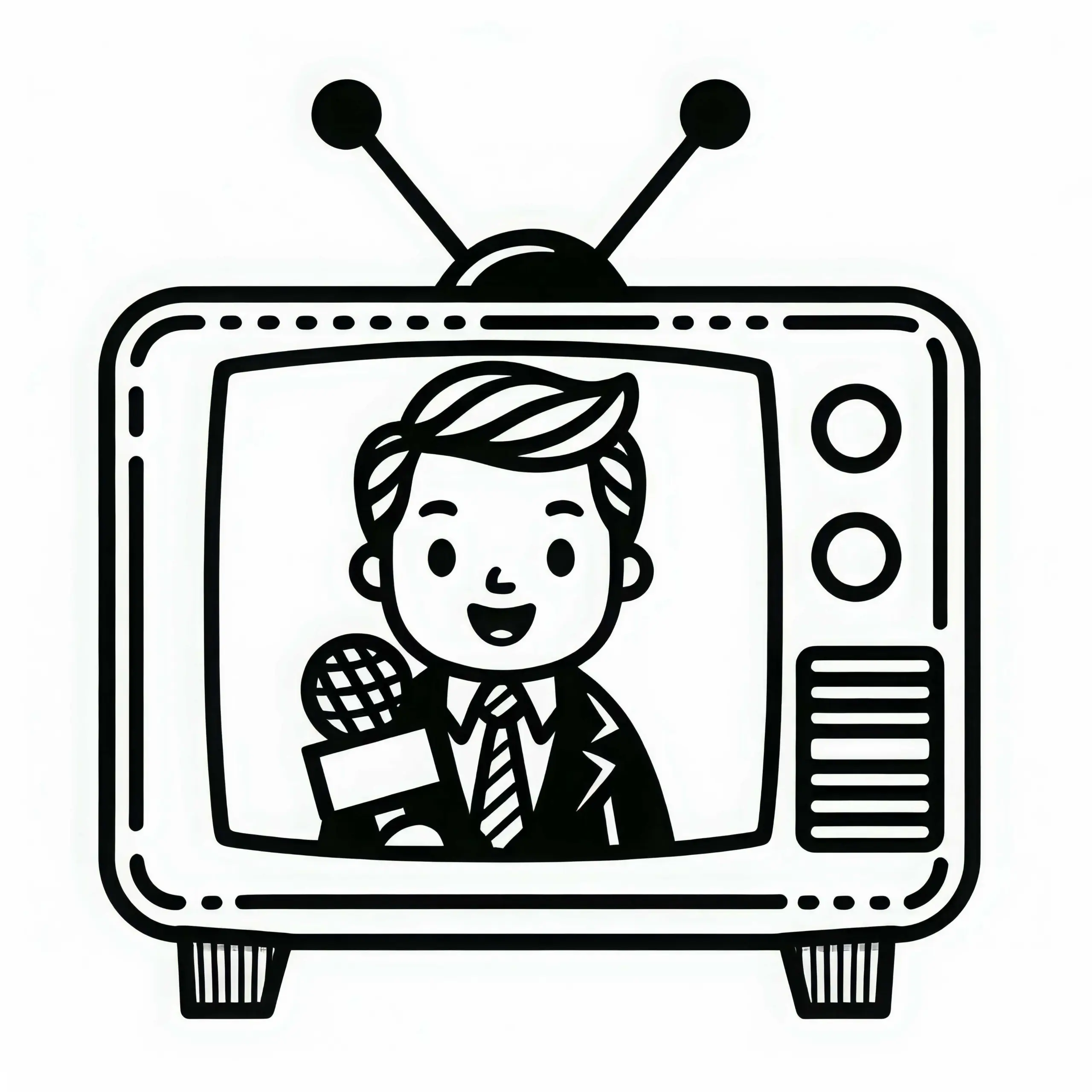 Fernseher mit Reporter Malvorlage einfach gratis (Ausmalbild)