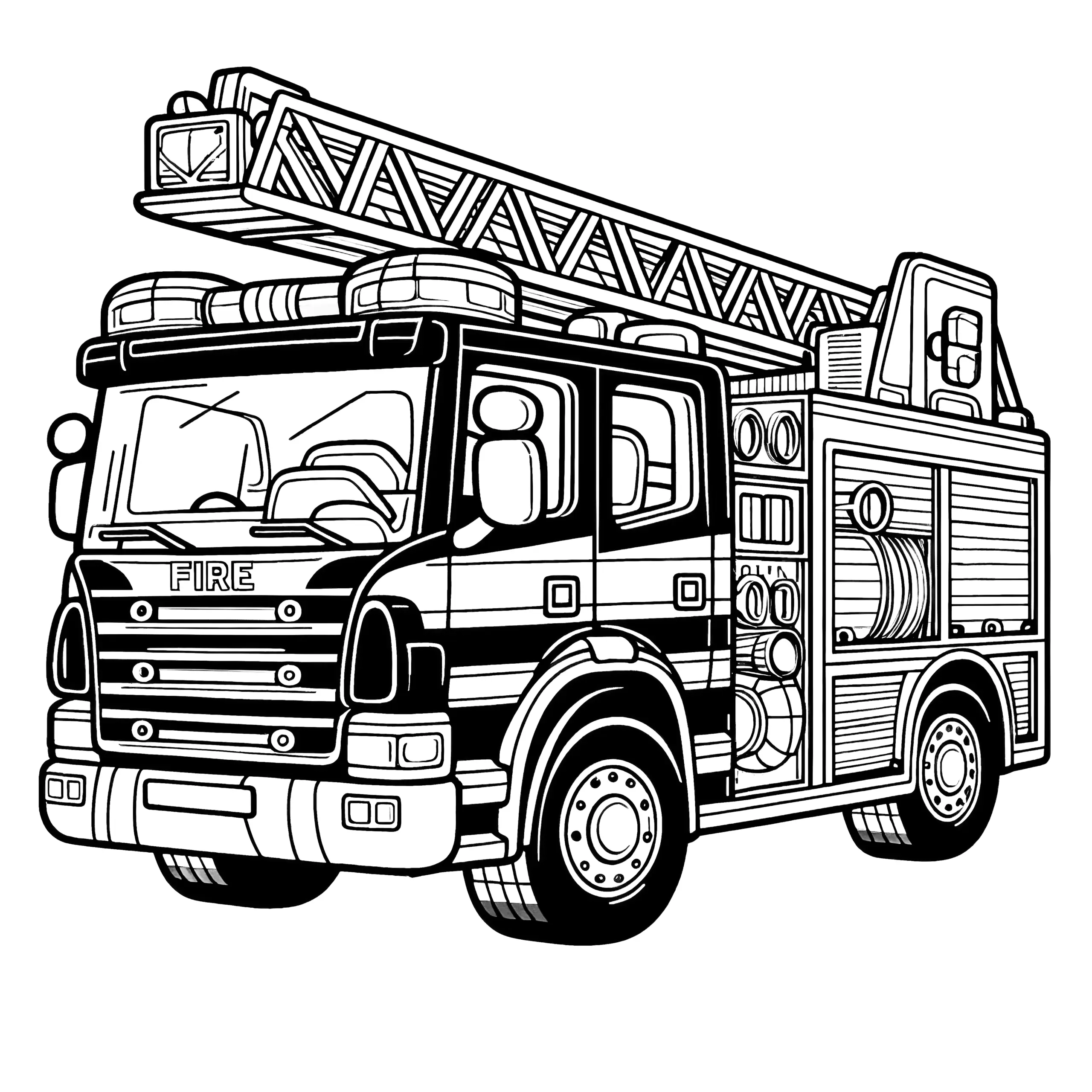 Feuerwehr-Löschfahrzeug: Ausmalbild zum Herunterladen (Gratis)