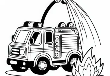 Feuerwehr Spielzeugauto löscht kleinen Brand Malvorlage gratis