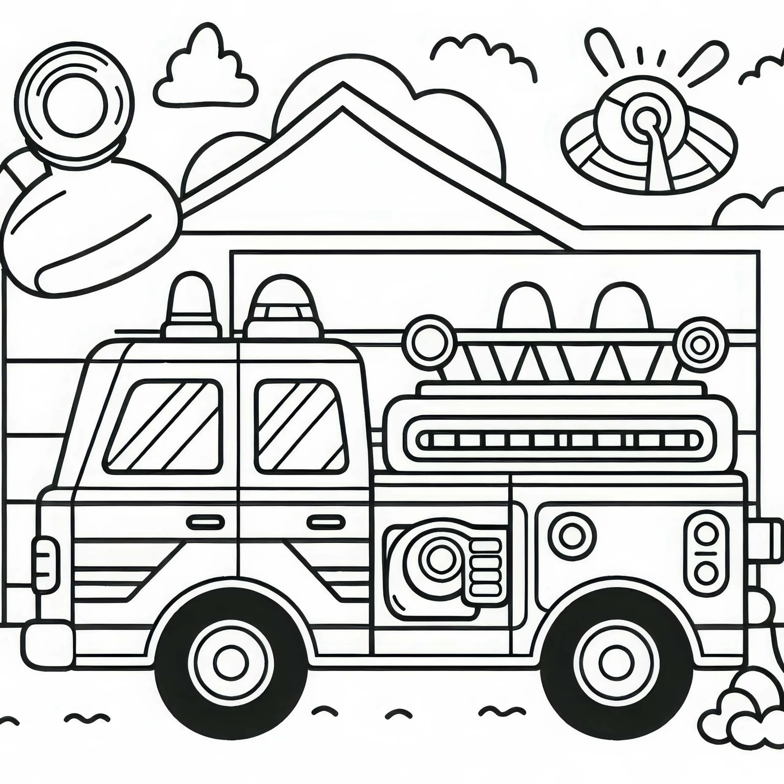 Feuerwehrauto Ausmalbild für Jungs ab drei – kostenlos
