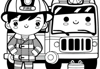 Feuerwehrauto mit Feuerwehrmann – Ausmalbild einfach und gratis