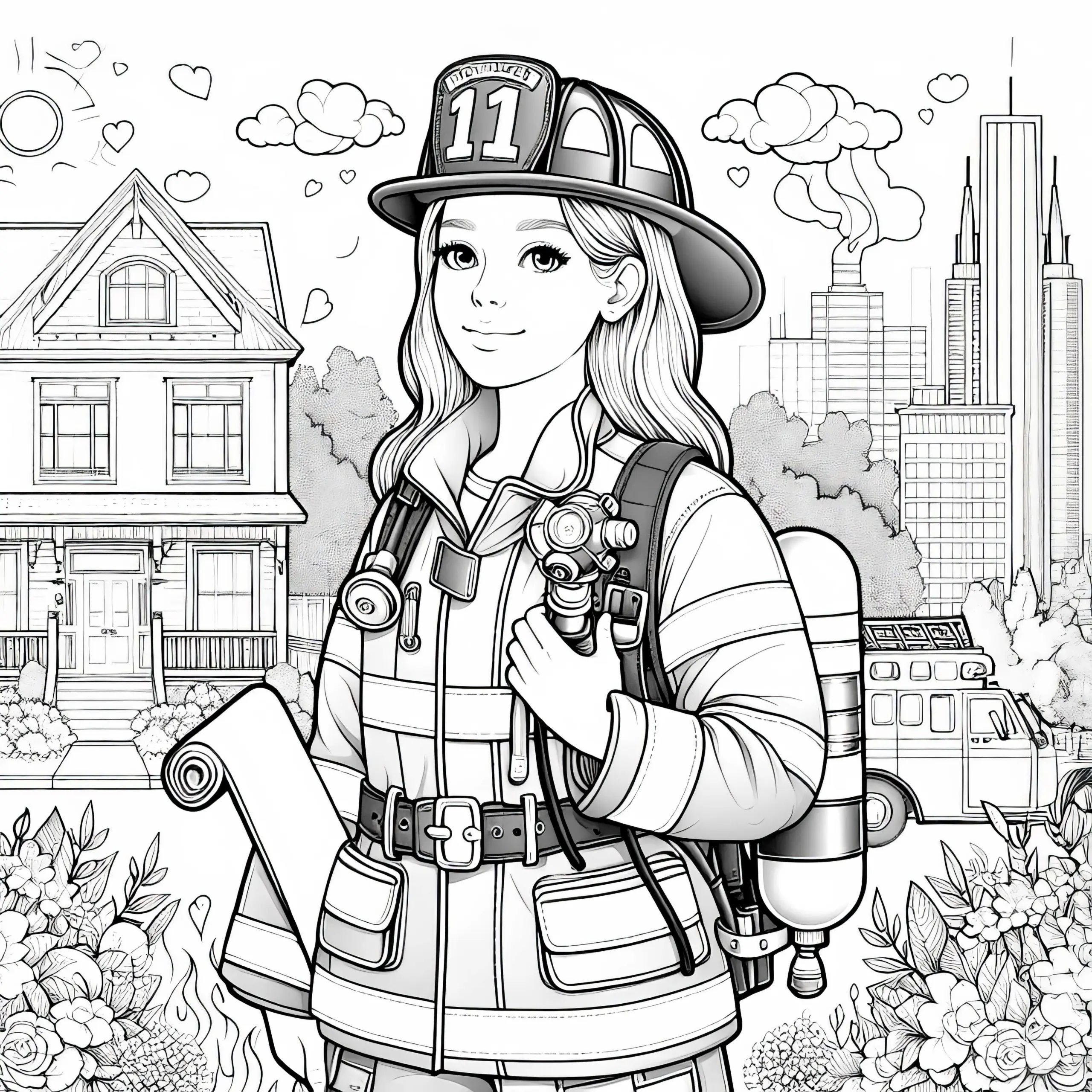 Feuerwehrfrau Ausmalbild – Detailreich und Kostenlos