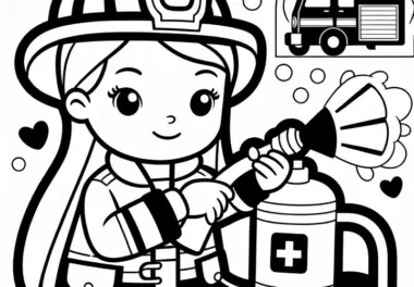 Feuerwehrfrau mit Feuerlöscher – Ausmalbild Kostenlos zum Download