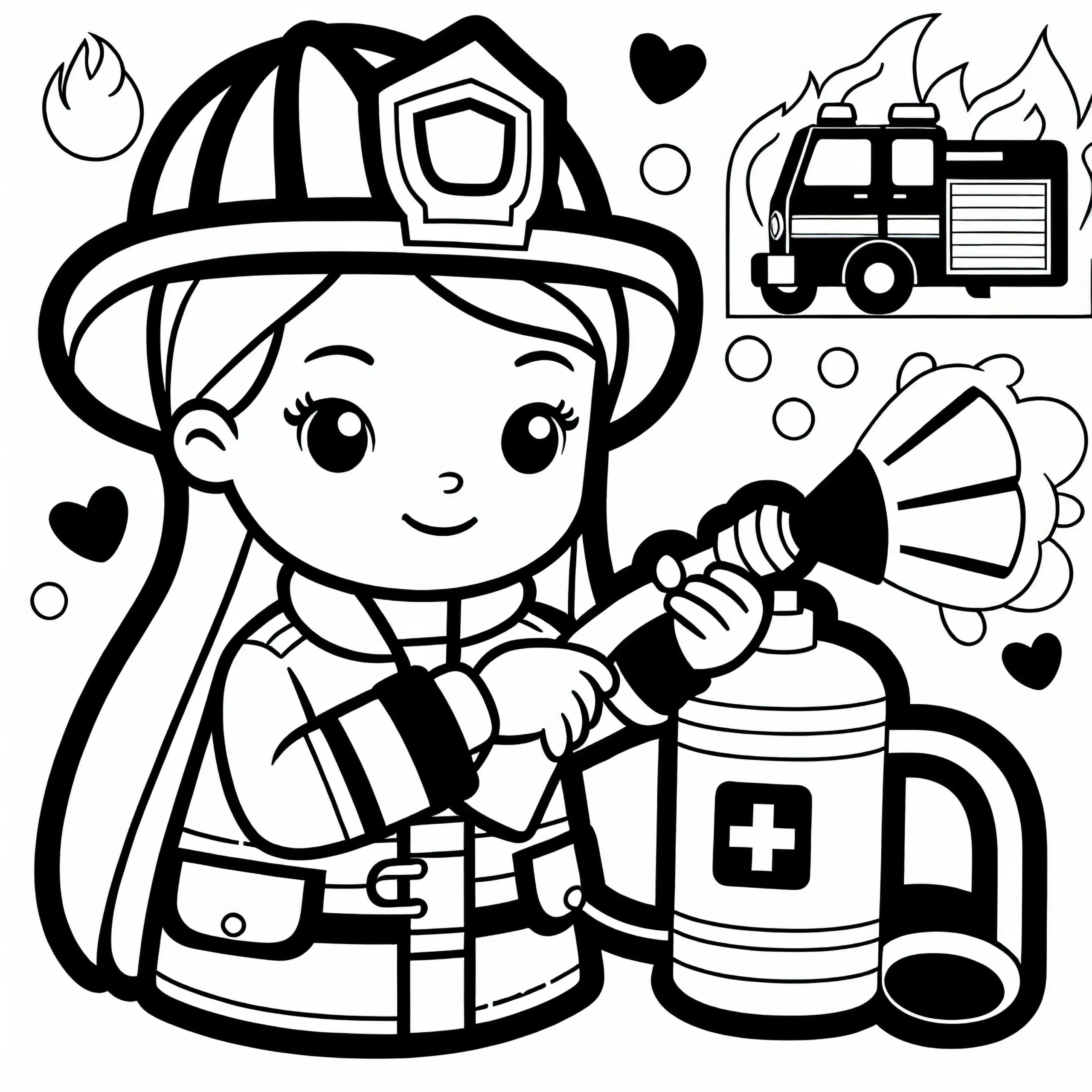 Feuerwehrfrau mit Feuerlöscher – Ausmalbild Kostenlos zum Download