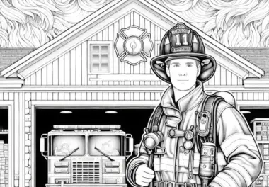 Feuerwehrzentrale mit Feuerwehrmann Malvorlage Detailreich Gratis