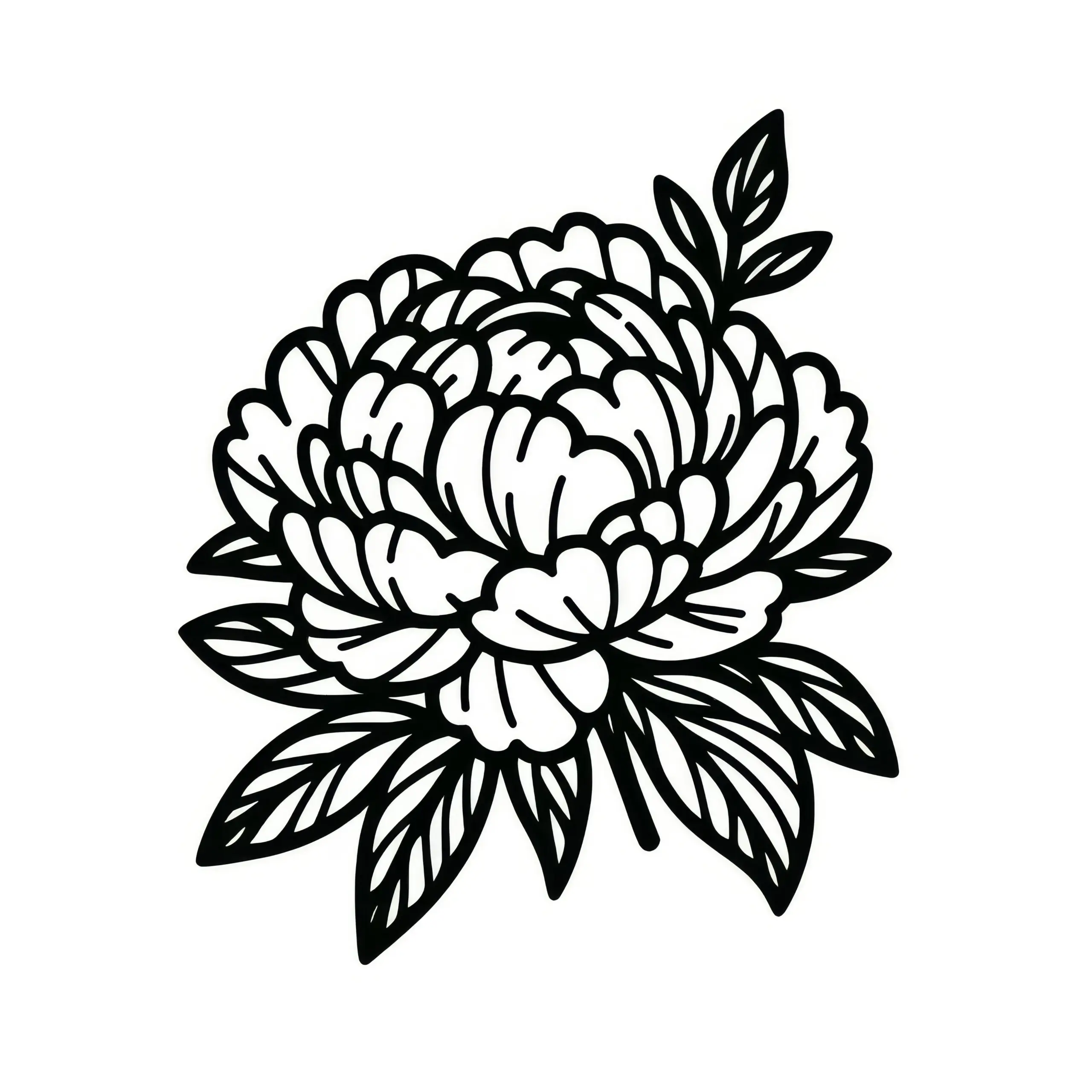 Filigrane Pfingstrosenblüte: Einfaches Ausmalbild (Gratis)