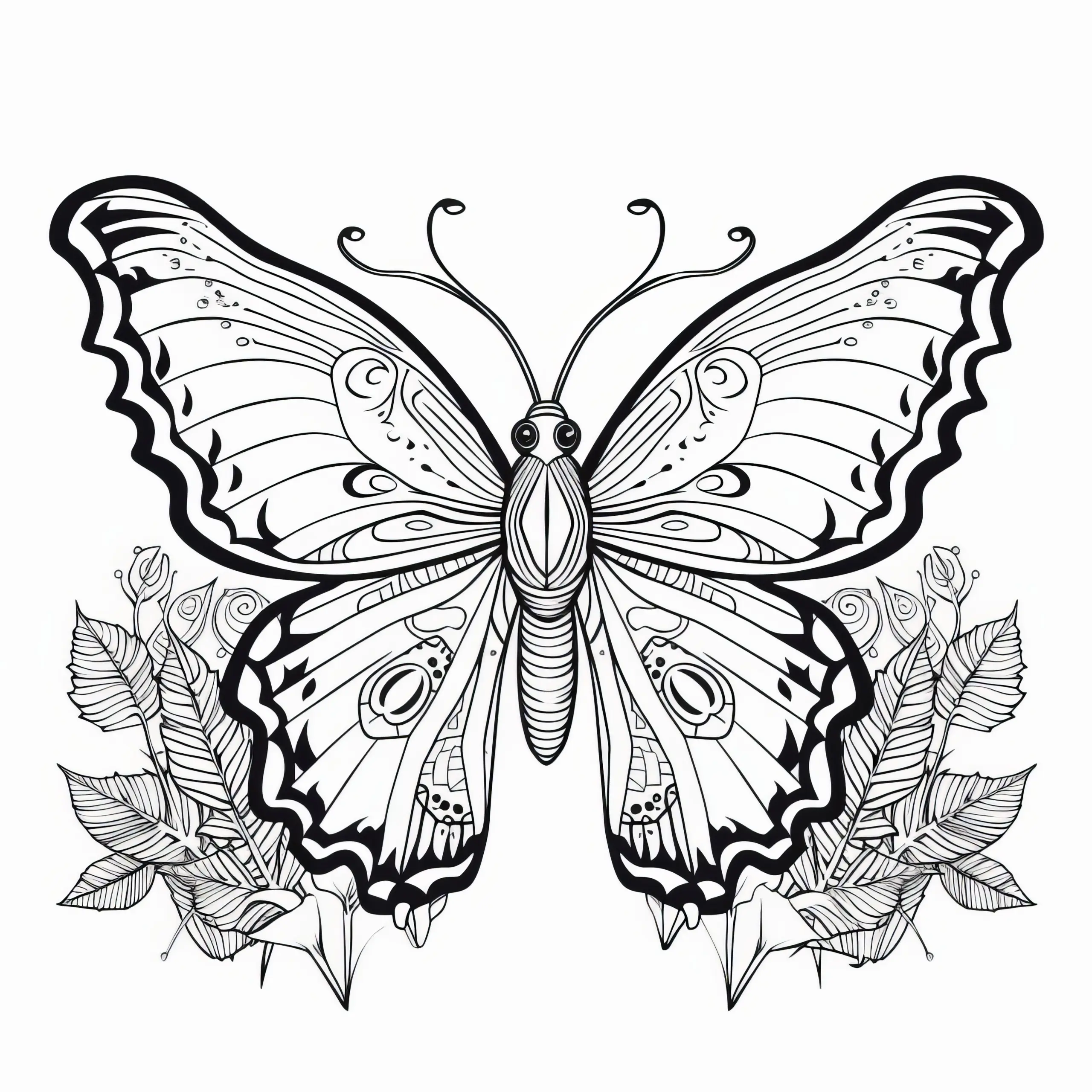 Filigraner Schmetterling komplex: Ausmalbild zum Download (Kostenlos)