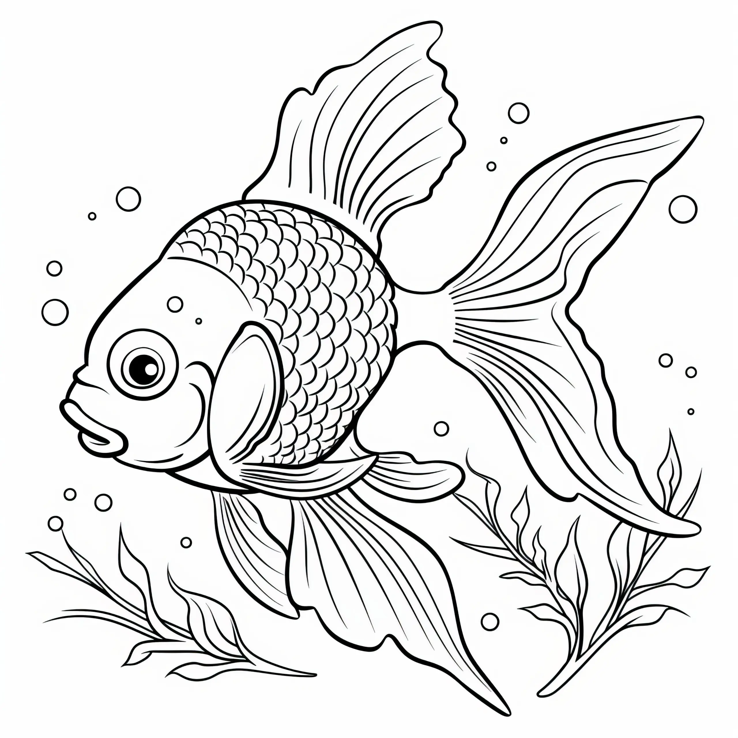 Fisch mit Unterwasserpflanzen: Bild zum Ausmalen (Kostenlos) (Ausmalbild)