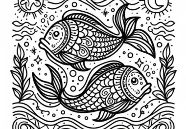 Ausmalbild der Fische aus dem Tierkreiszeichen – Kostenloses Motiv