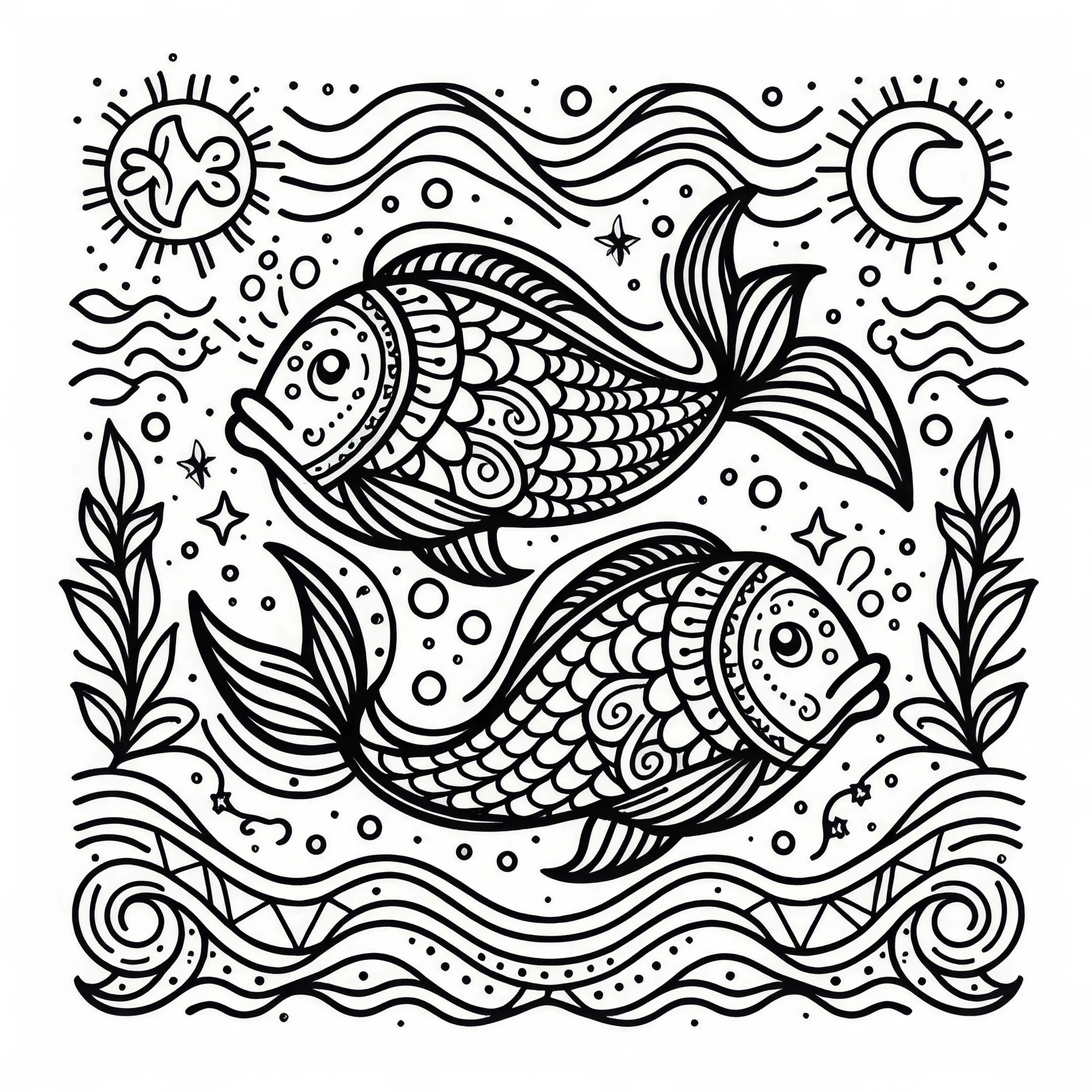 Ausmalbild der Fische aus dem Tierkreiszeichen – Kostenloses Motiv