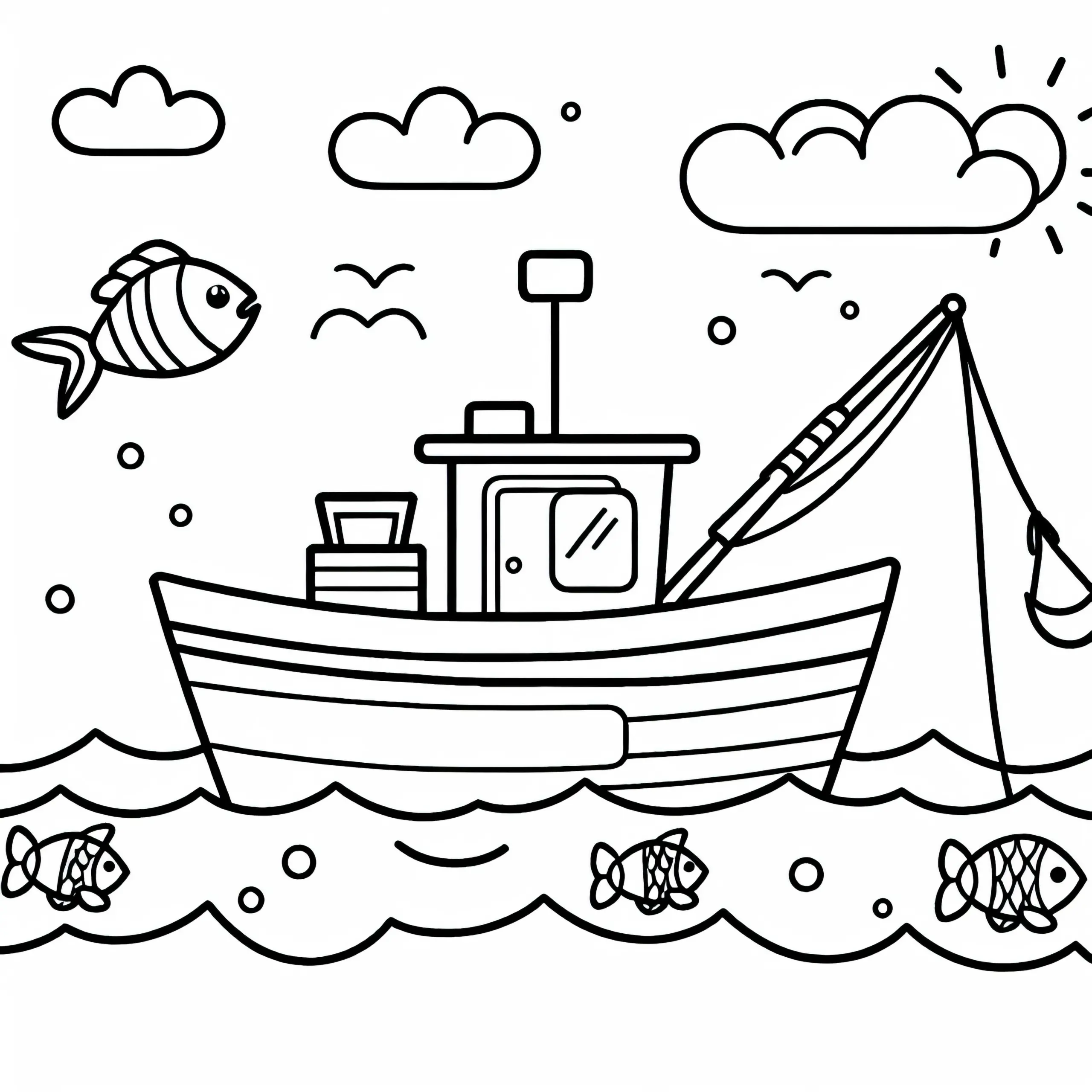 Fischerboot Malvorlage Einfach Gratis (Ausmalbild)