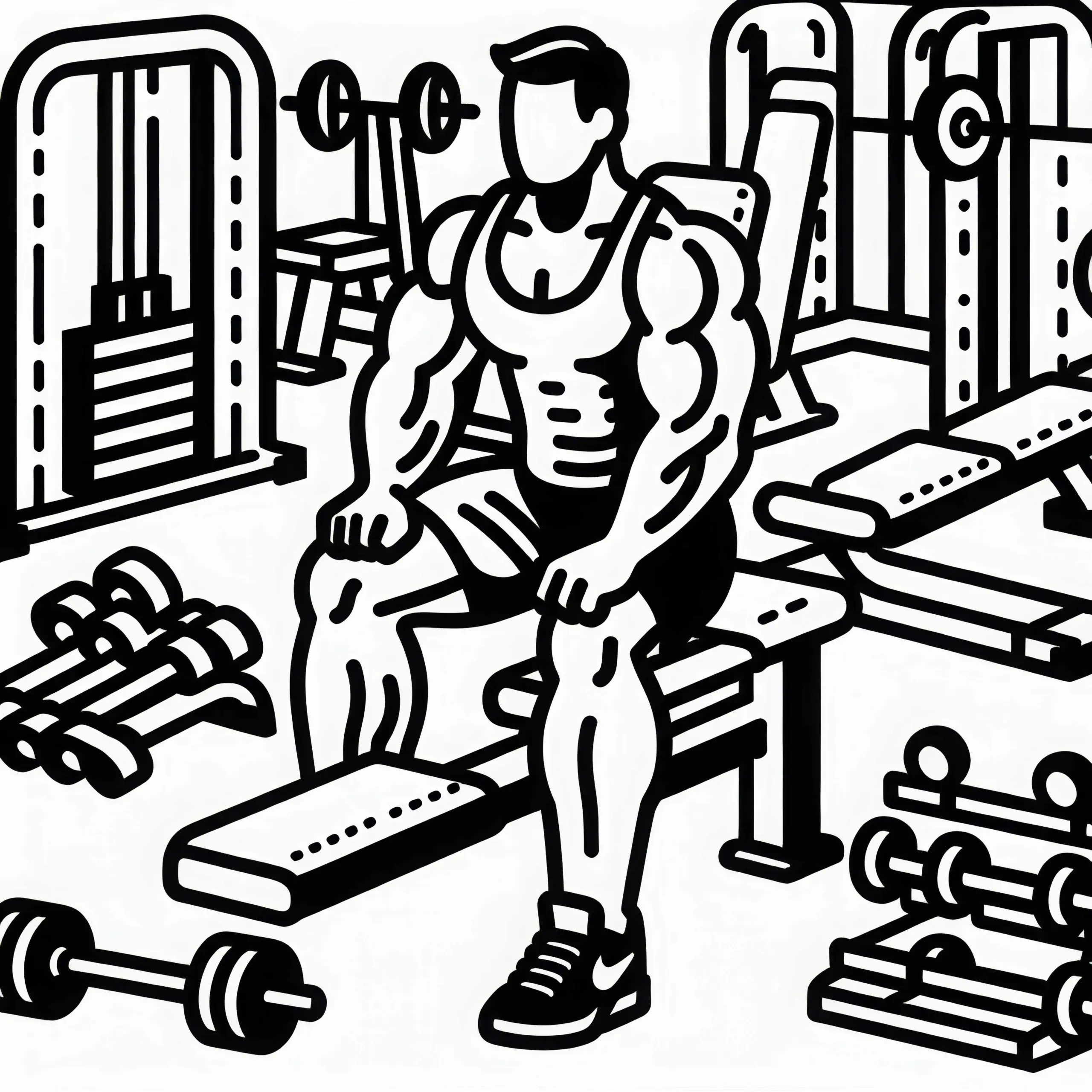 Fitnessstudio für Krafttraining – Ausmalbild einfach gratis