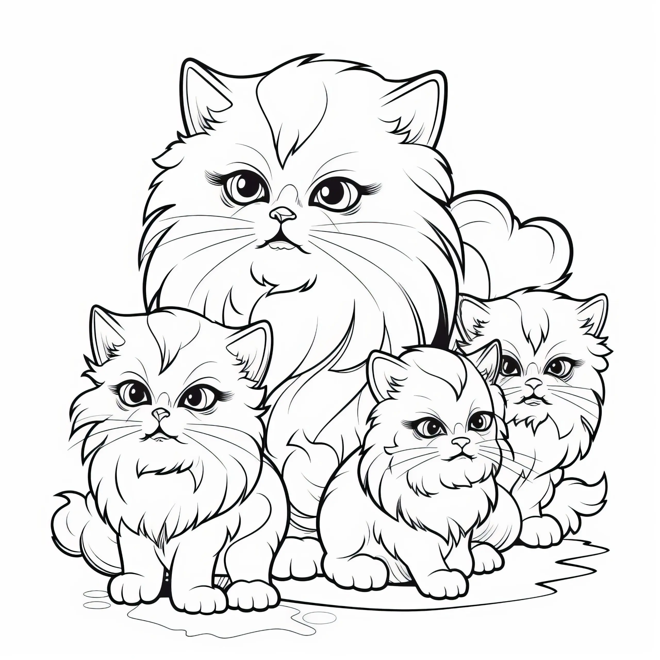 Flauschige Katzenfamilie: Einfaches Ausmalbild kostenlos