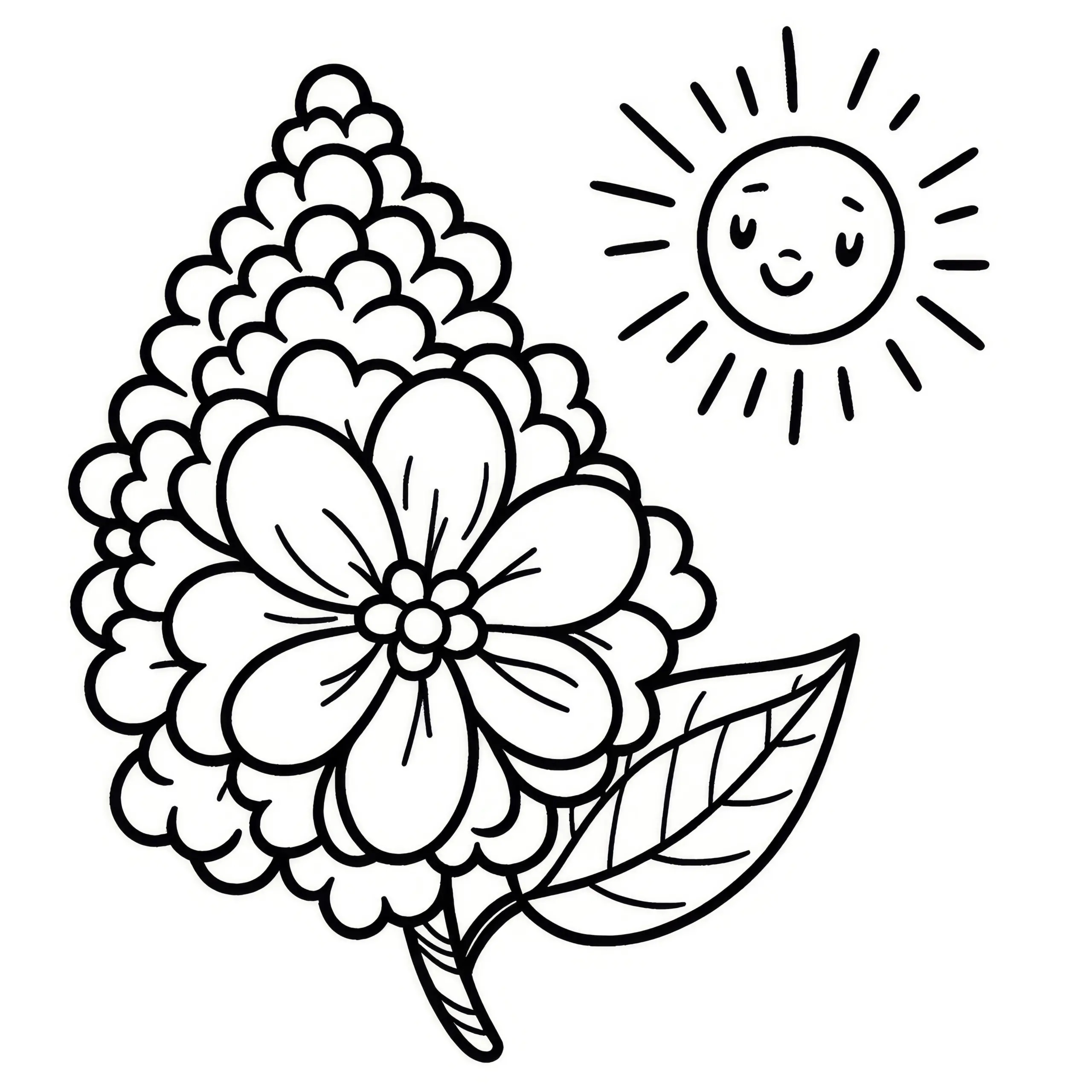 Flieder bei Sonnenschein: Einfache Malvorlage (Gratis) (Ausmalbild)