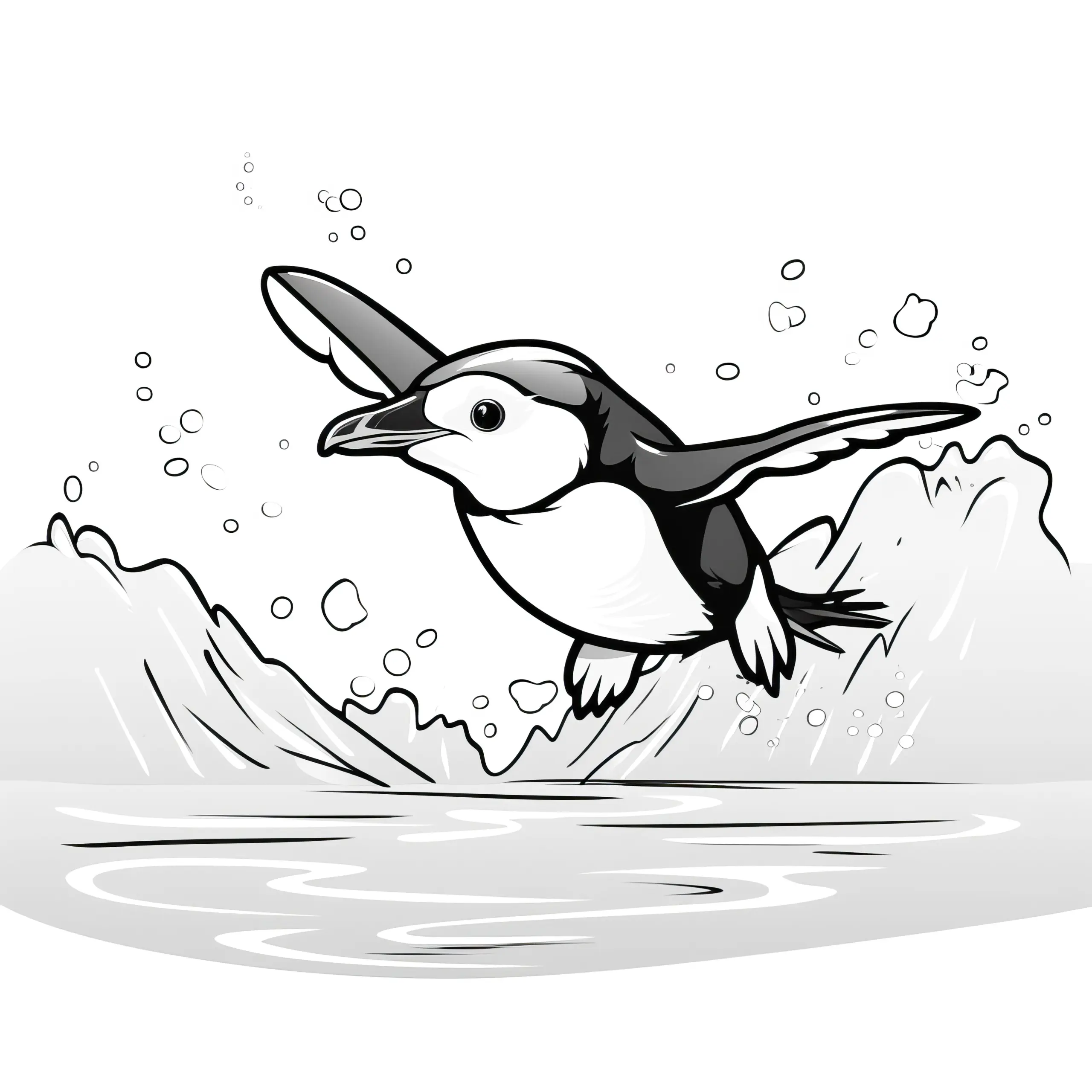 Fliegender Pinguin in Aktion: Ausmalbild für Kinder (Gratis)