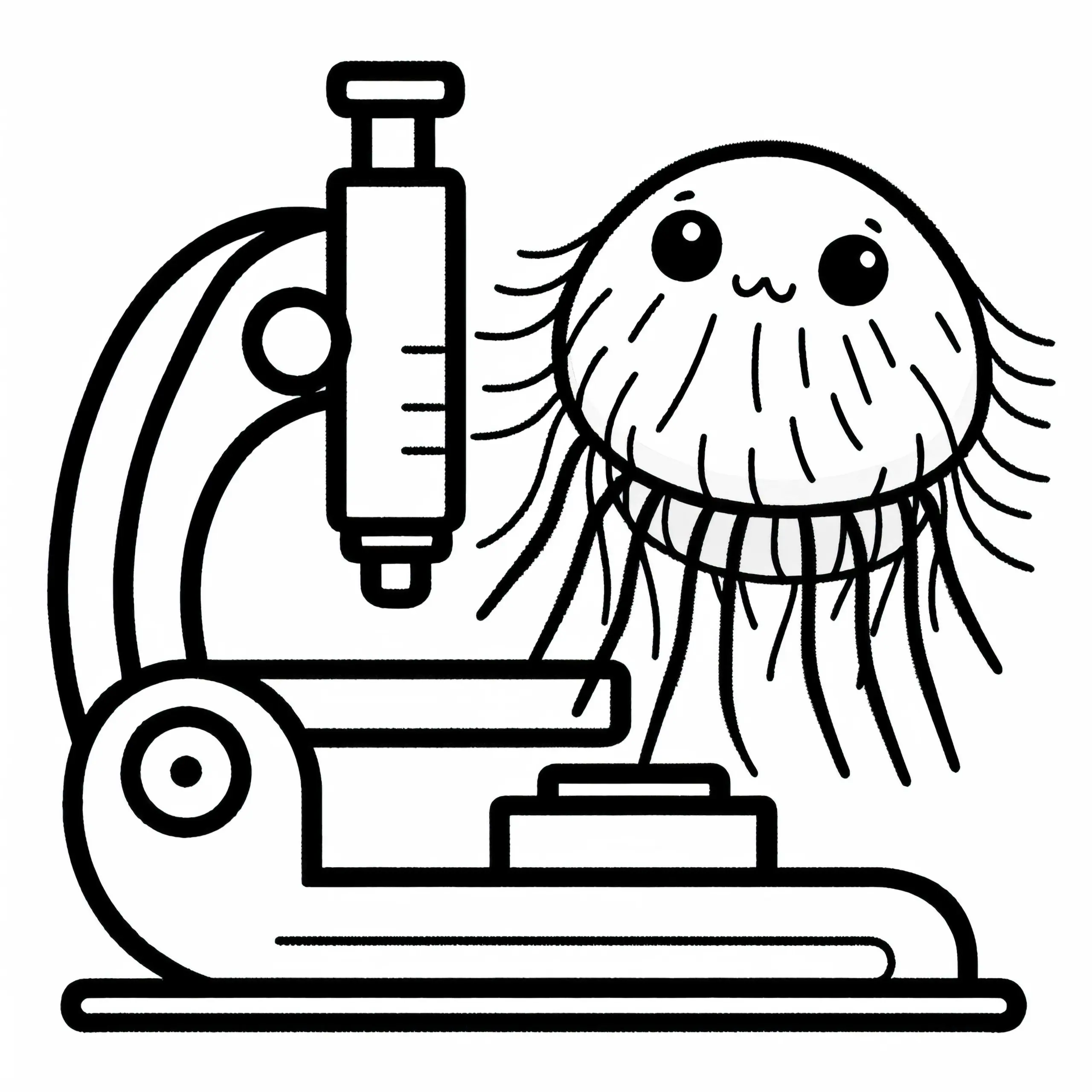 Ein Floh sitzt am Mikroskop: Ausmalbild zum Herunterladen (Gratis)