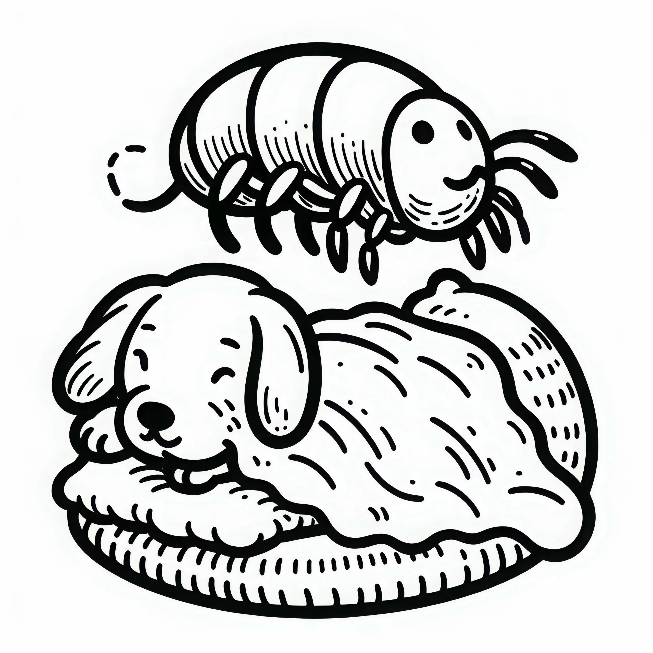 Ein Floh springt von einem Tier: Ausmalbild zum Download (Gratis)