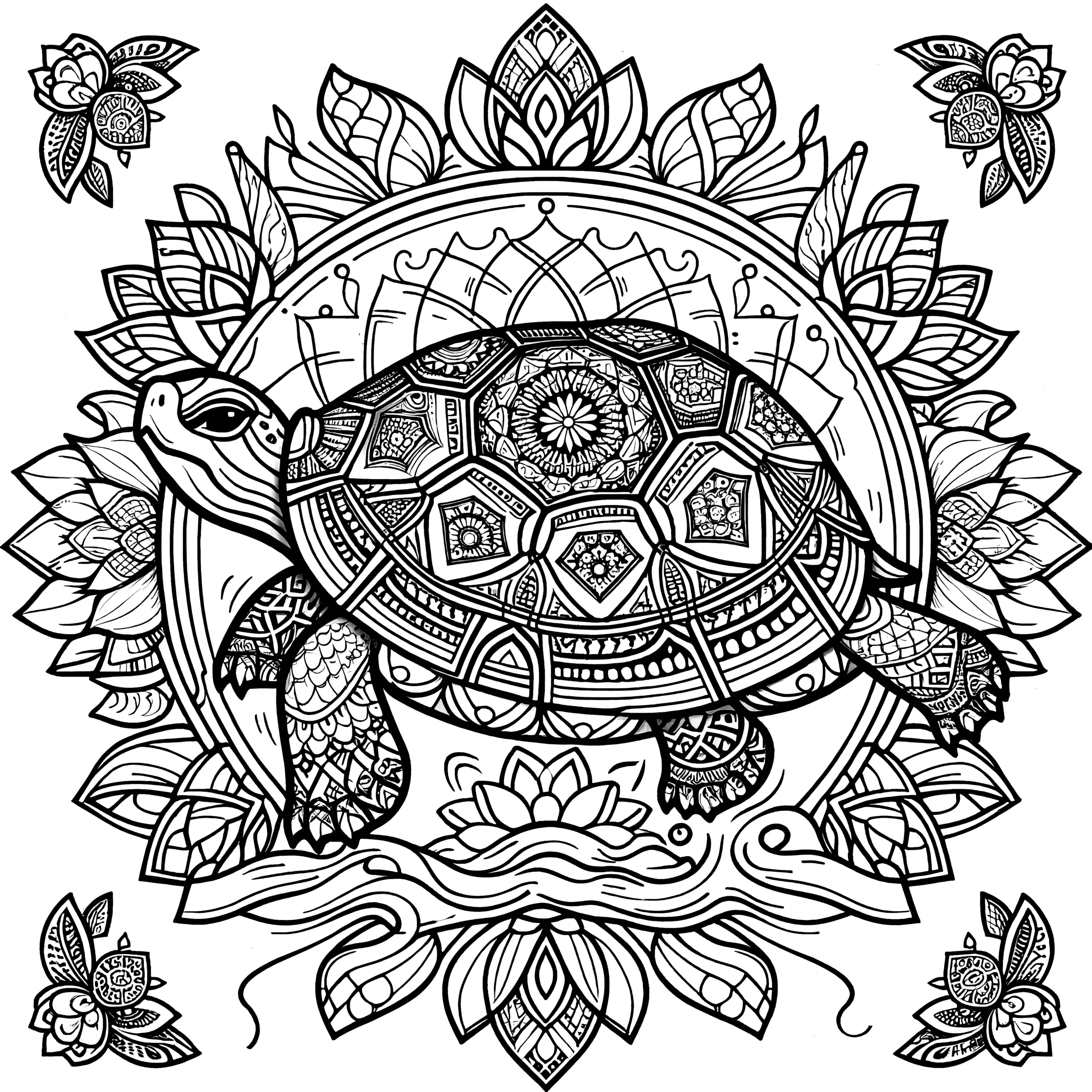 Florales Schildkröte-Mandala: Bild zum Ausdrucken für Erwachsene (Kostenlos) (Ausmalbild)
