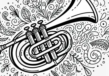 Ausmalbild Flügelhorn – Blechblasinstrument zum kostenlosen Download