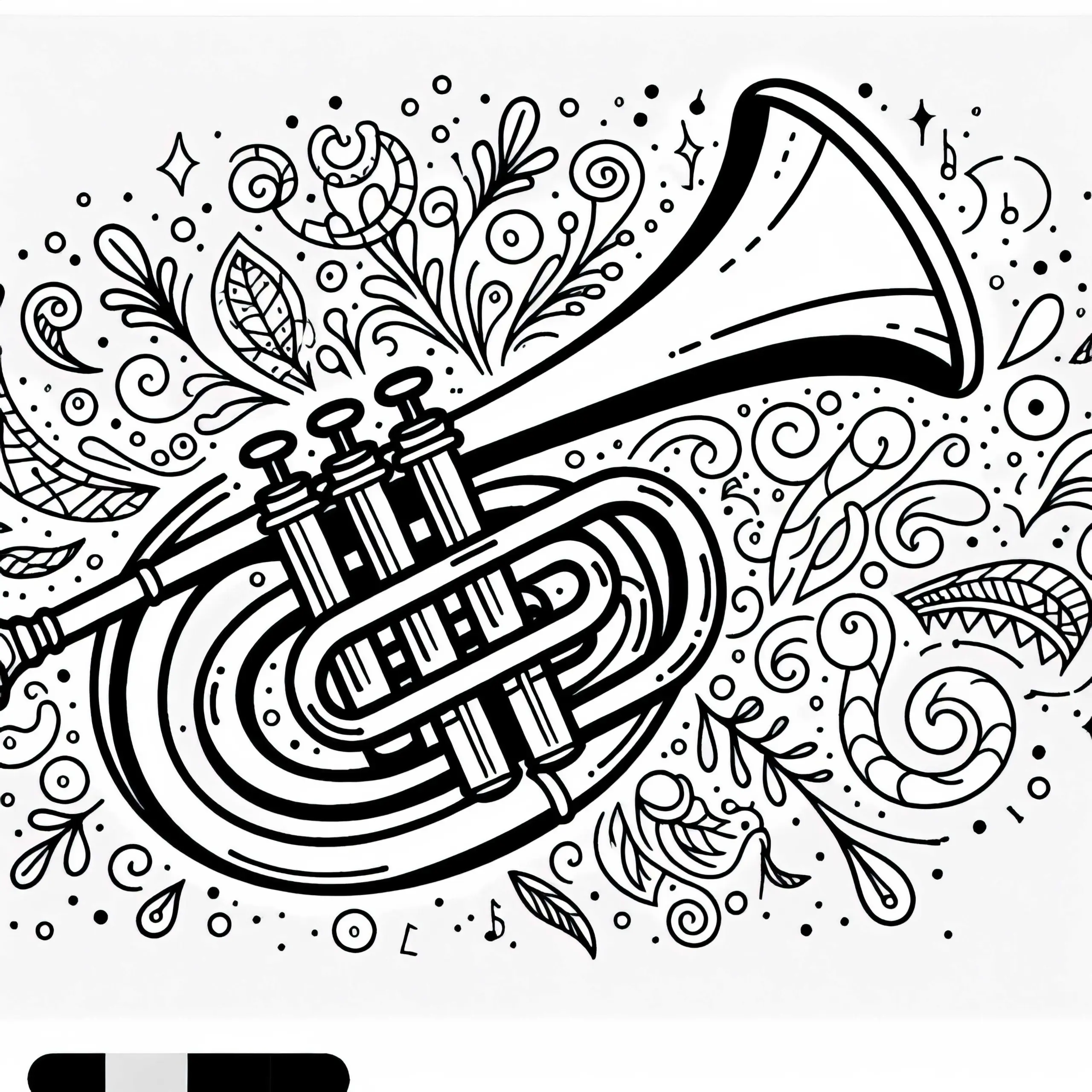Ausmalbild Flügelhorn – Blechblasinstrument zum kostenlosen Download