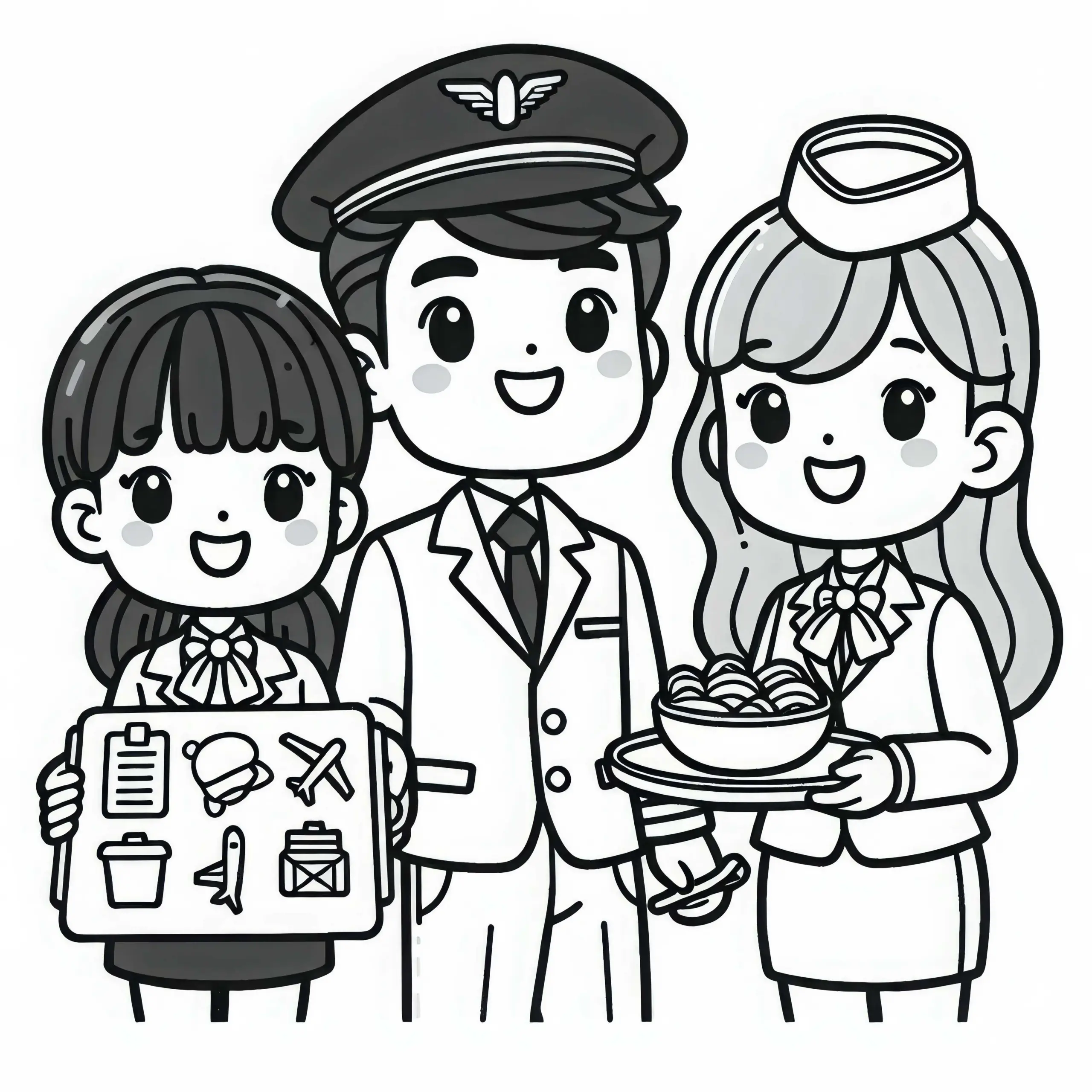 Flugbegleiter Malvorlage kostenlos zum Ausdrucken und Online Ausmalen (Ausmalbild)