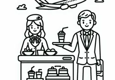 Flugbegleiter Servieren Essen und Getränke Malvorlage Einfach Gratis