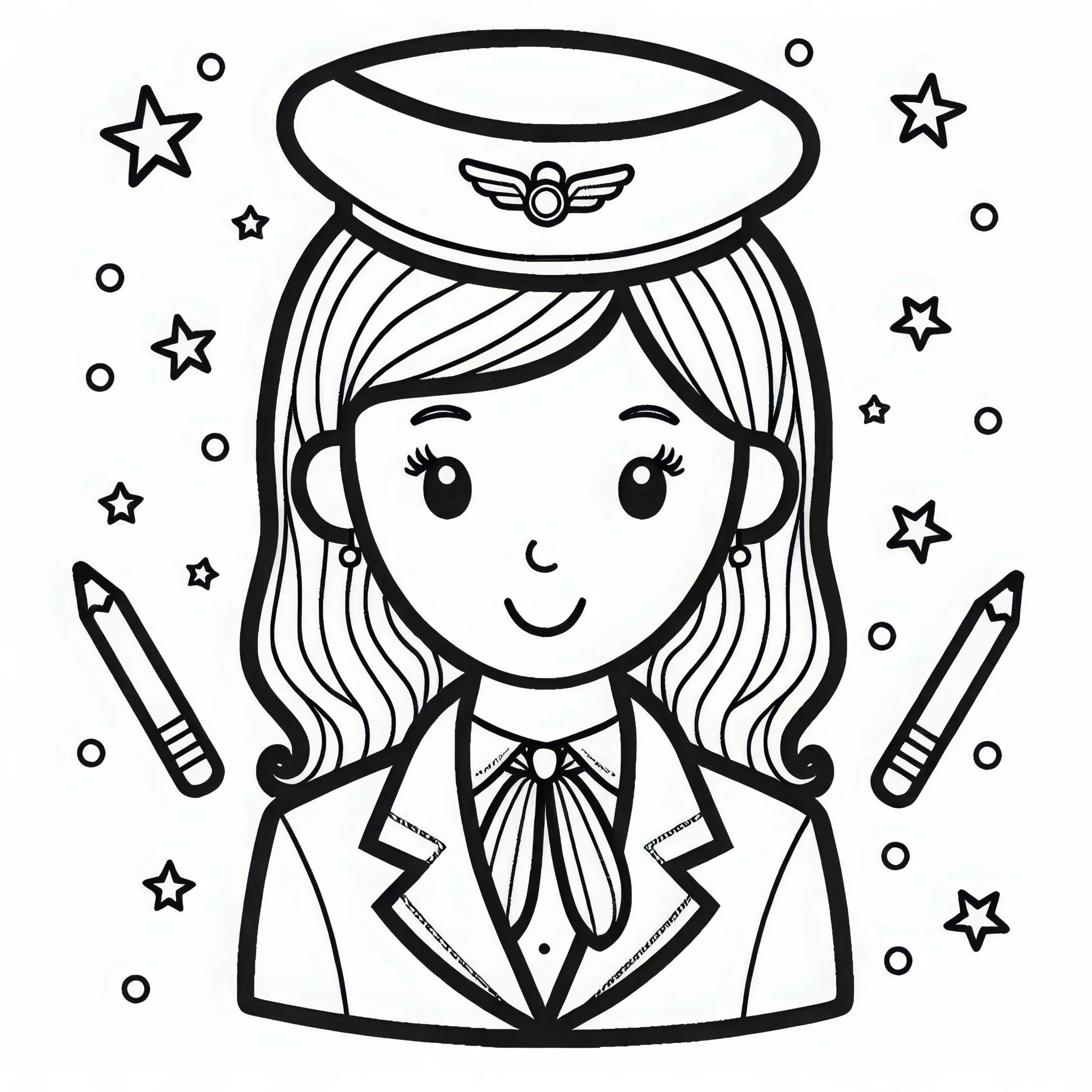 Ausmalbild einer Flugbegleiterin in Uniform mit Halstuch – Kostenlos herunterladen