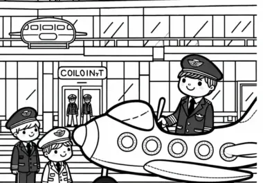 Flughafen mit Piloten – Malvorlage einfach gratis