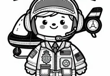 Flugoverall eines Hubschrauberpiloten mit Abzeichen – Ausmalbild einfach kostenlos