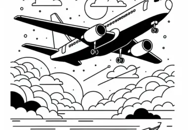 Flugzeug im Flug als Malvorlage kostenlos herunterladen