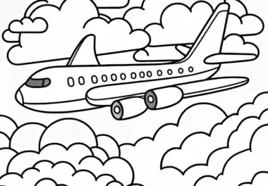 Flugzeug in den Wolken – Malvorlage kostenlos