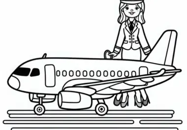 Flugzeug mit Flugbegleiter Ausmalbild Einfach Kostenlos