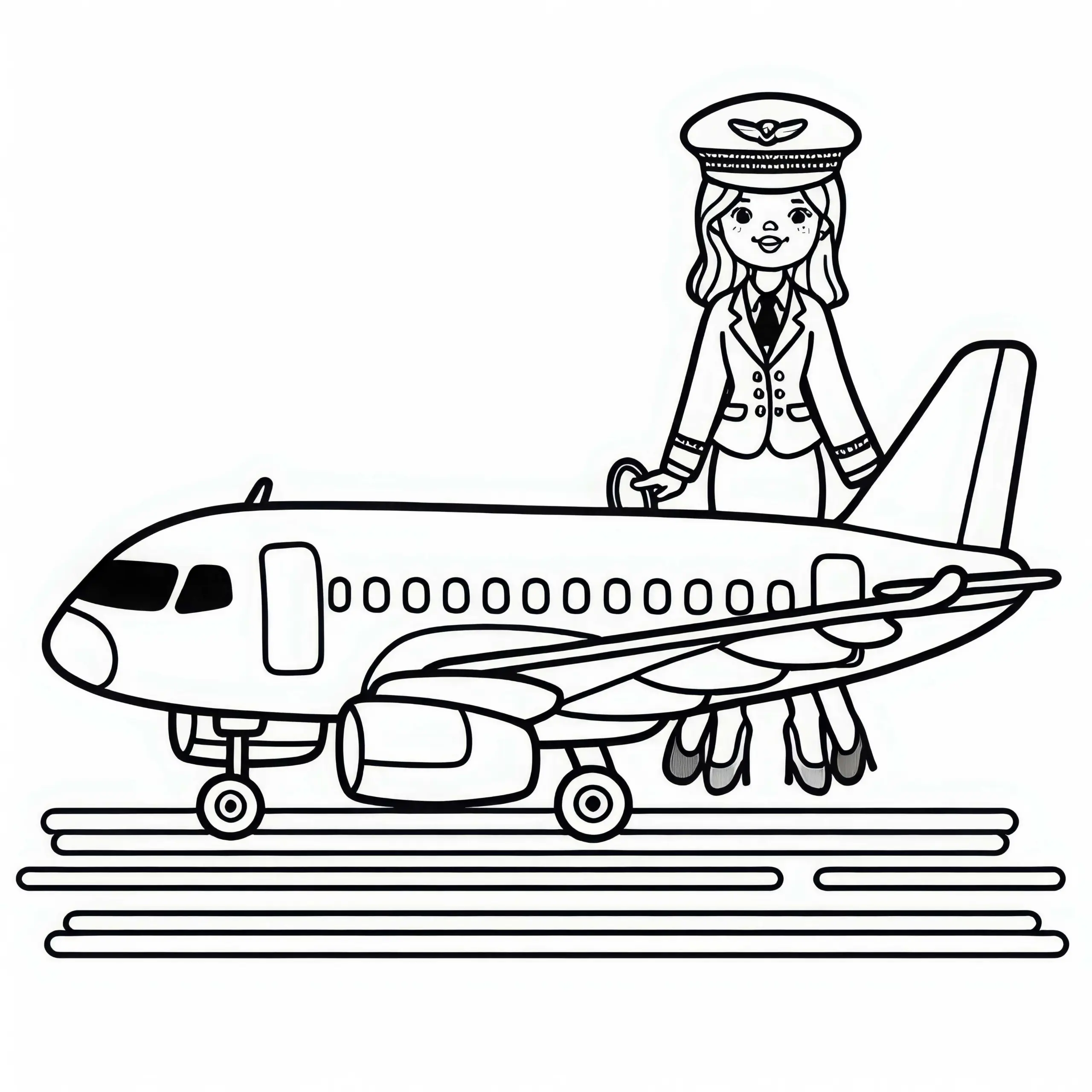 Flugzeug mit Flugbegleiter Ausmalbild Einfach Kostenlos
