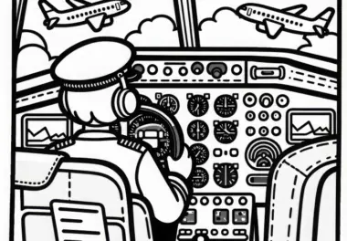 Flugzeugcockpit mit Instrumenten – Malvorlage einfach gratis