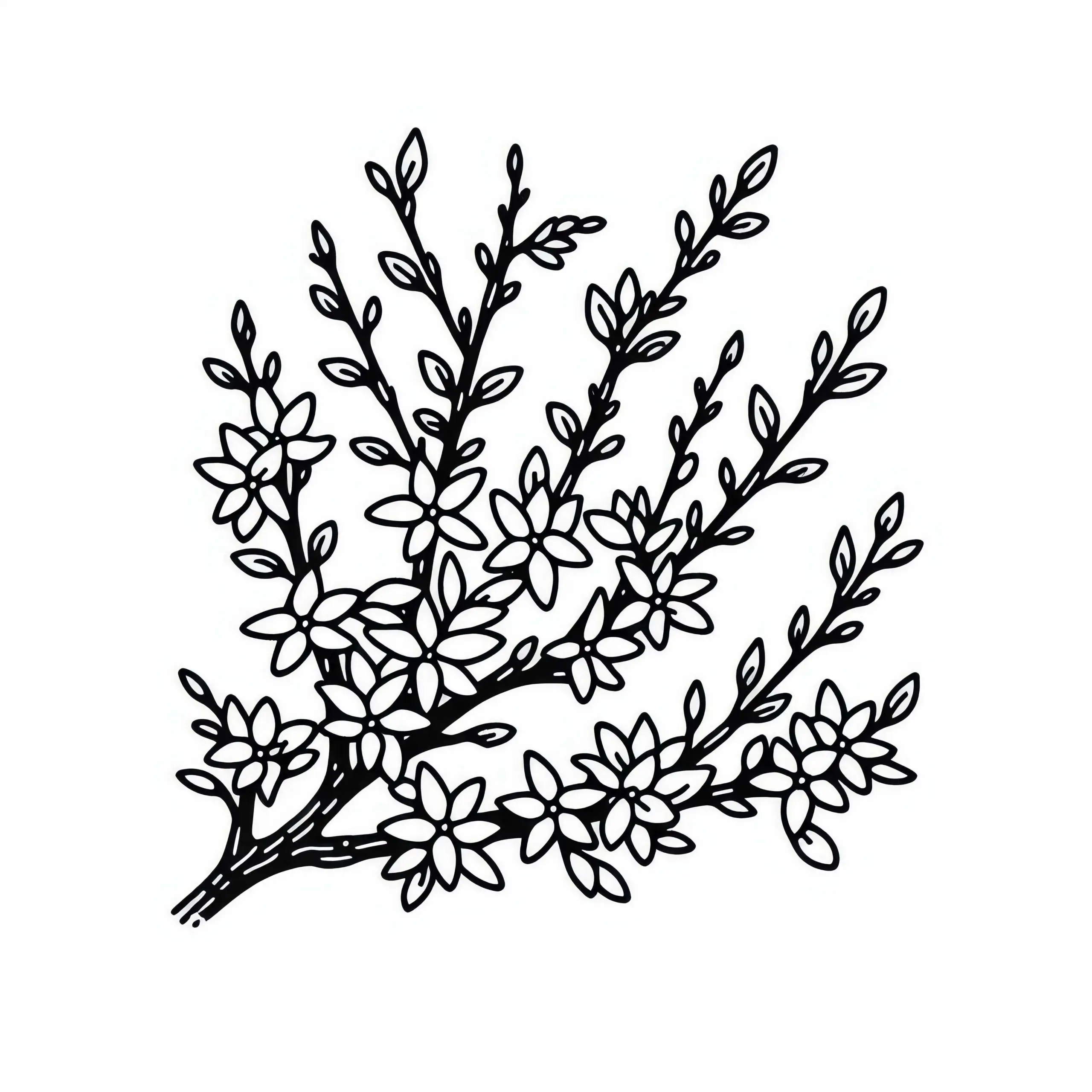 Ausmalbild von Forsythien – Kostenlose Malvorlage für Sträucher