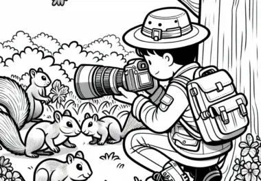 Fotograf in der Natur der Tiere – Ausmalbild kostenlos herunterladen