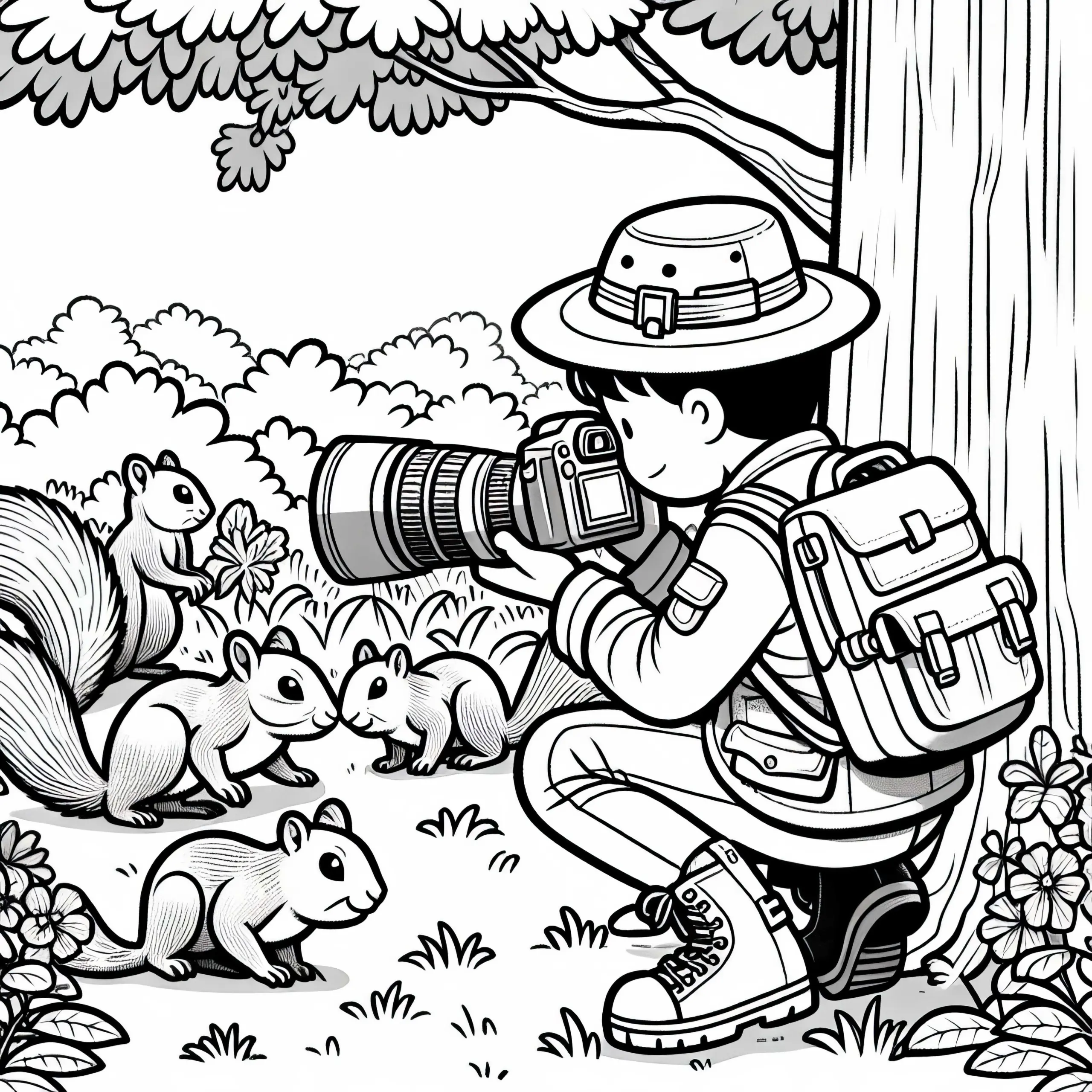 Fotograf in der Natur der Tiere – Ausmalbild kostenlos herunterladen