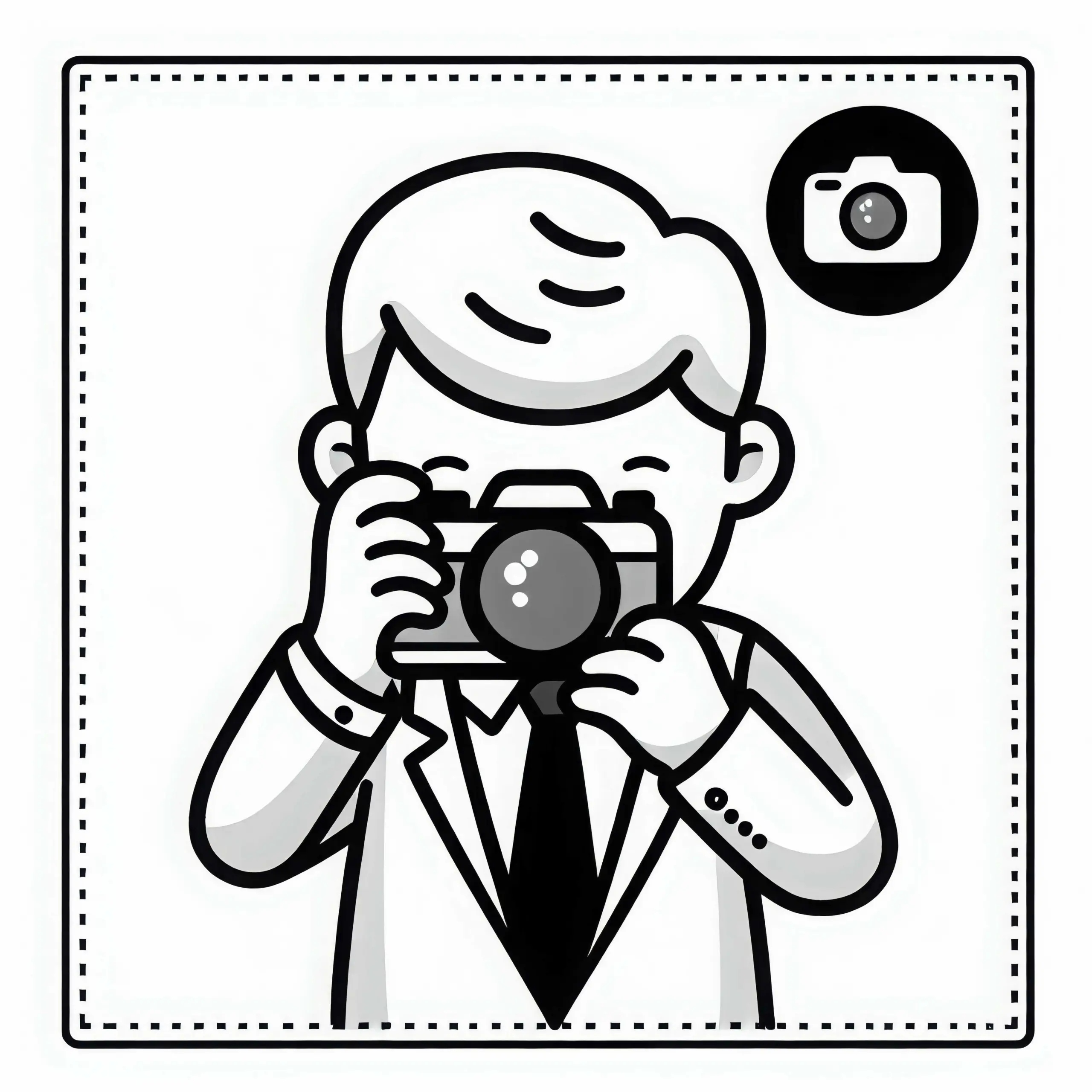 Fotograf mit Kamera Malvorlage Einfach Kostenlos (Ausmalbild)