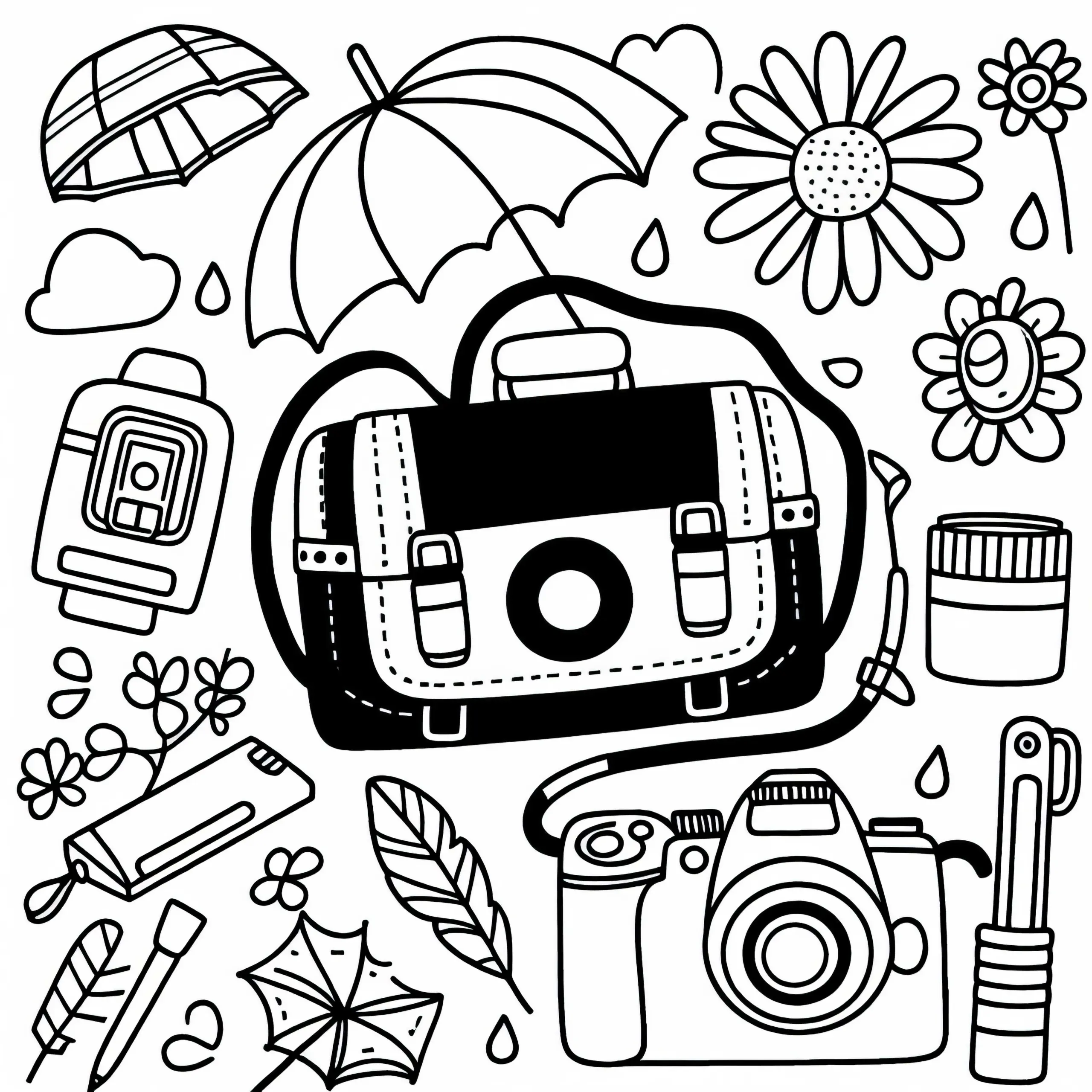 Fototasche eines Fotografen – Malvorlage einfach und gratis (Ausmalbild)