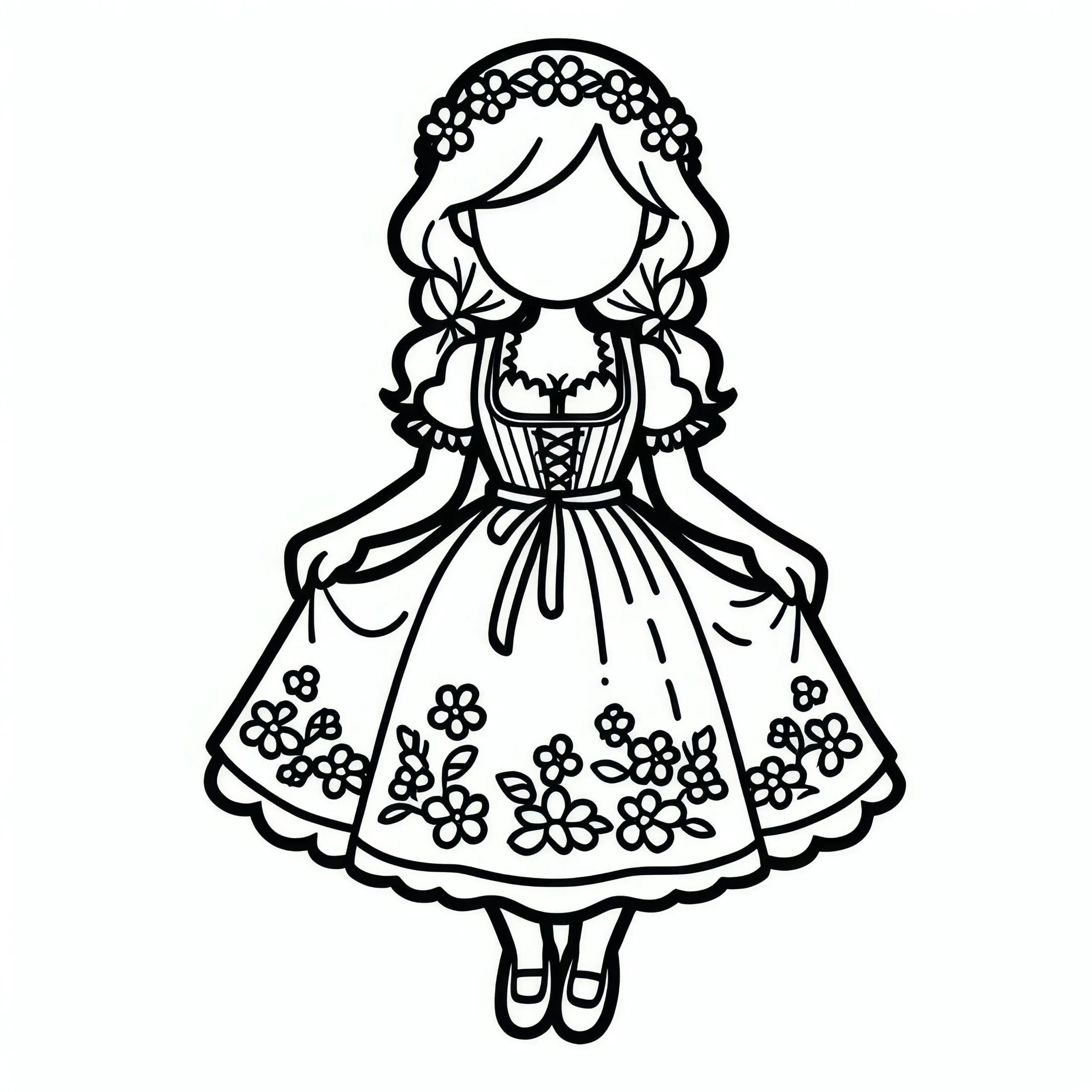 Frau im Dirndl: Einfache Oktoberfest Malvorlage (Kostenlos) (Ausmalbild)