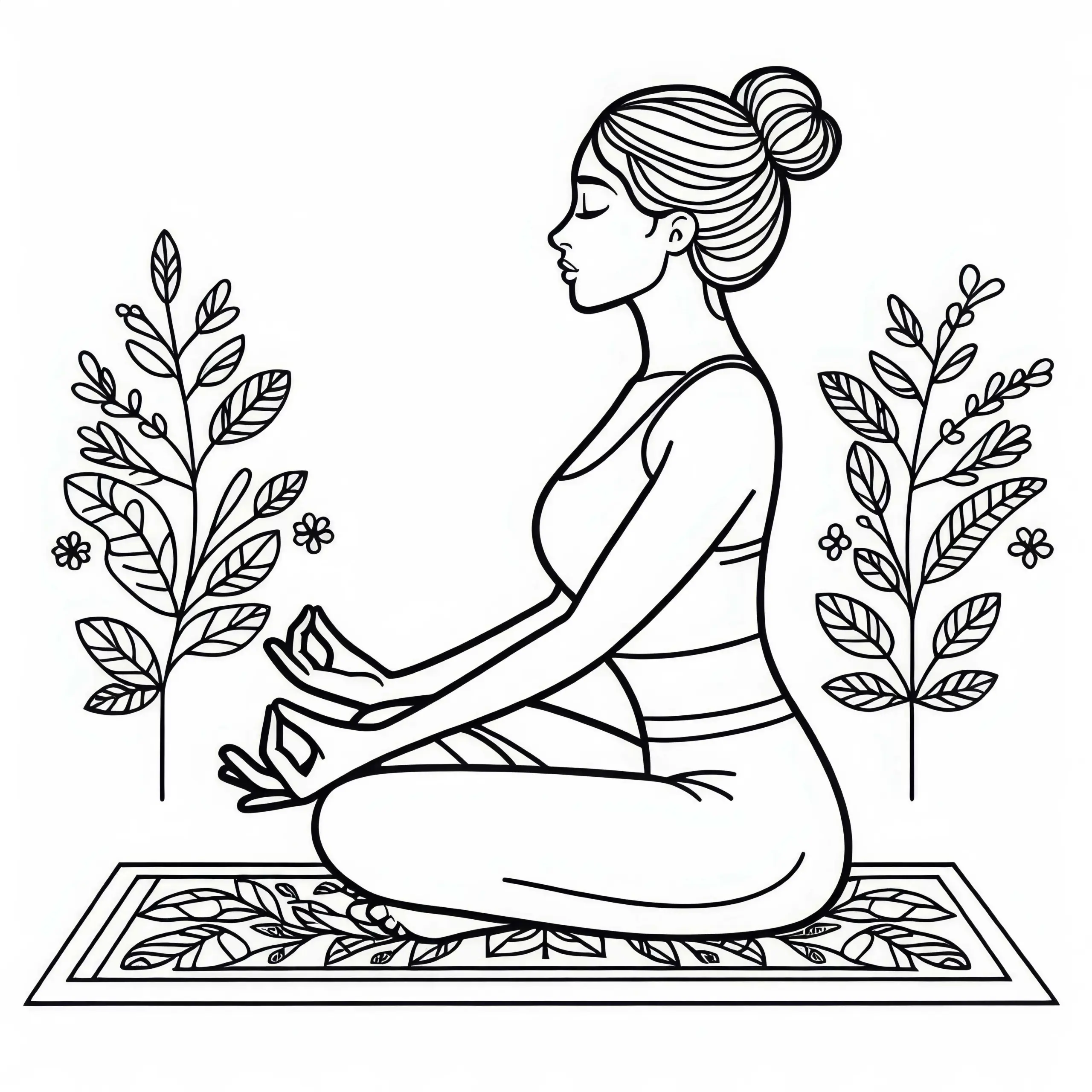 Frau macht die Lotussitz-Pose und atmet tief ein – Yoga Ausmalbild kostenlos
