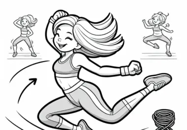 Frau springt beim Aerobic – Ausmalbild gratis